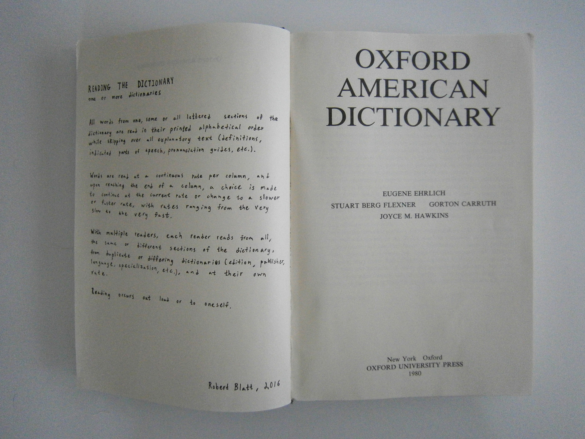 Reading The Dictionary by Robert Blatt, Oxford American Dictionary