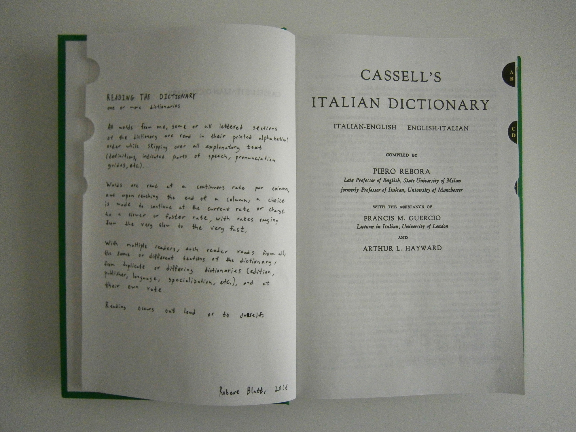 Reading The Dictionary by Robert Blatt, Cassell's Italian Dictionary