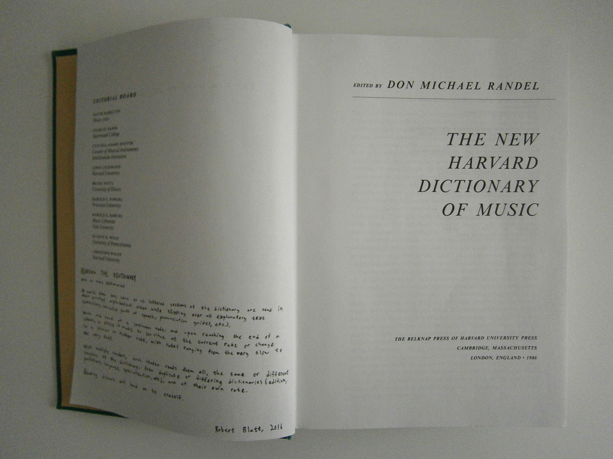 Reading The Dictionary by Robert Blatt, The New Harvard Dictionary of Music